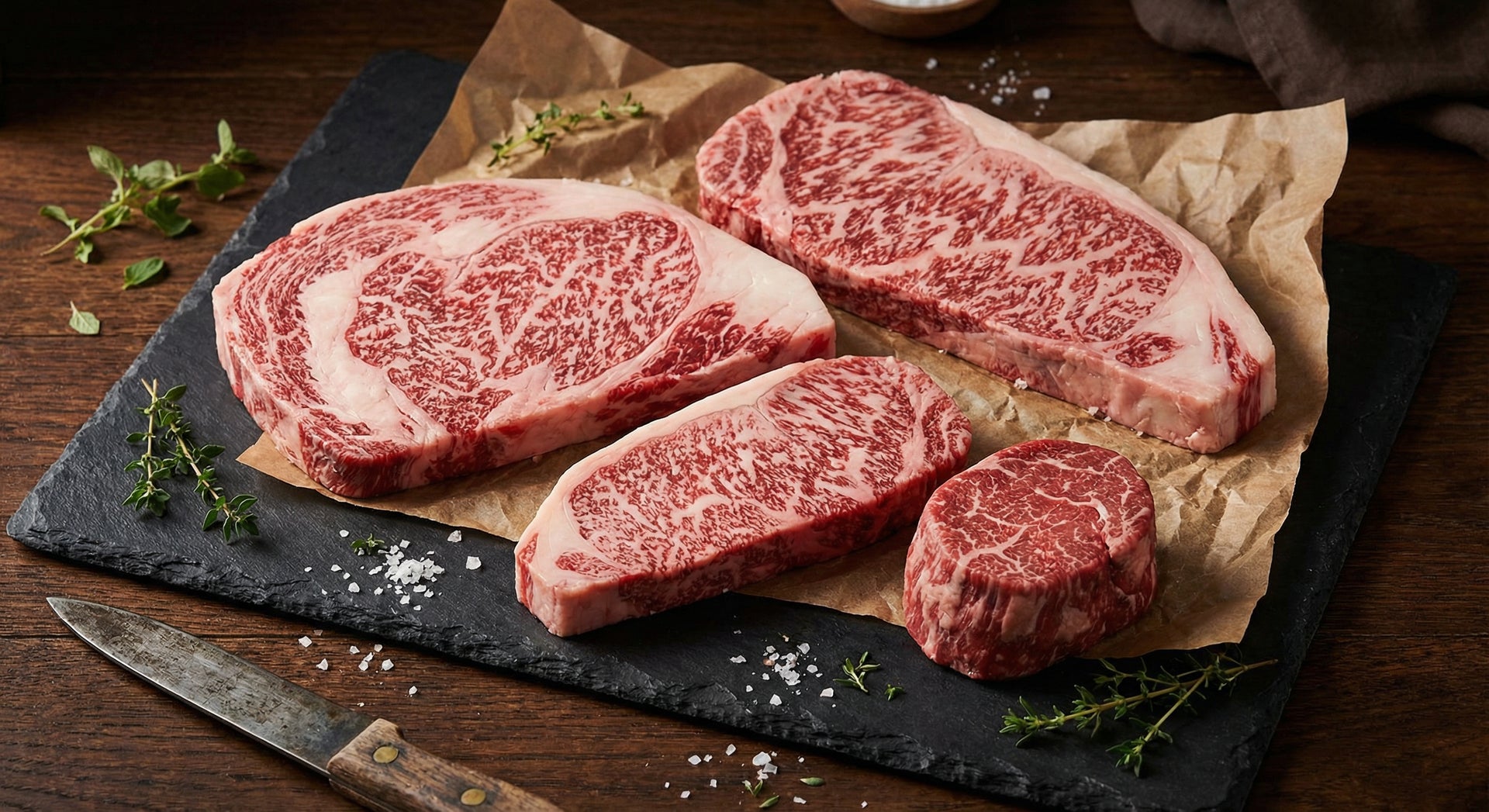 Japanese A5 Wagyu cuts with visible marbling for buying guide