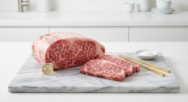 Premium halal wagyu beef with Japanese A5 marbling