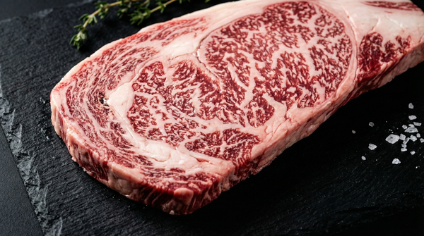Japanese A5 Wagyu beef showing extreme marbling - AI generated