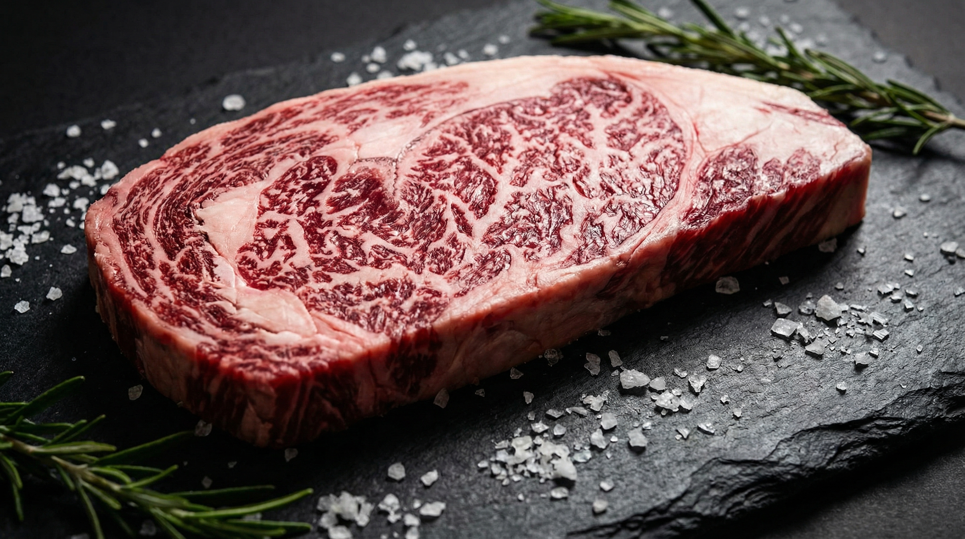 A5 Japanese wagyu ribeye showing extraordinary marbling