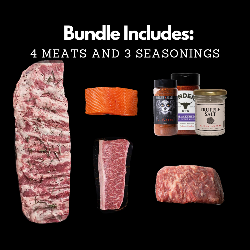 ribs salmon picanha and wagyu sirloin filet with three spices bundle