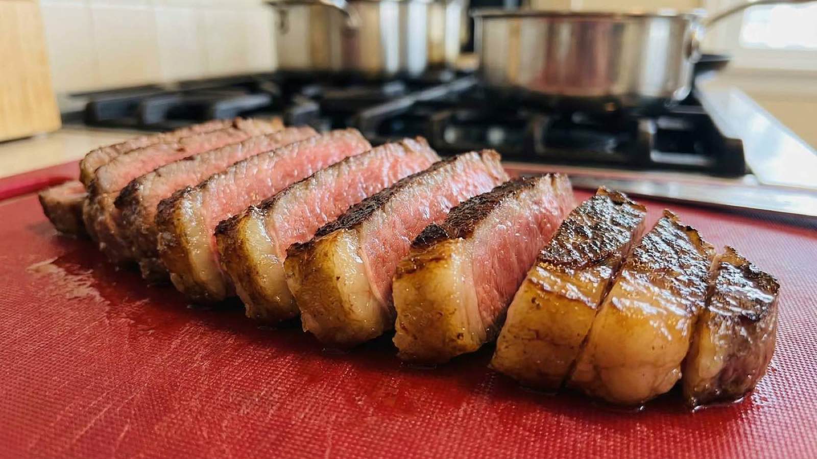 Cooked Japanese A5 Wagyu Miyazaki New York Strip - crosssection