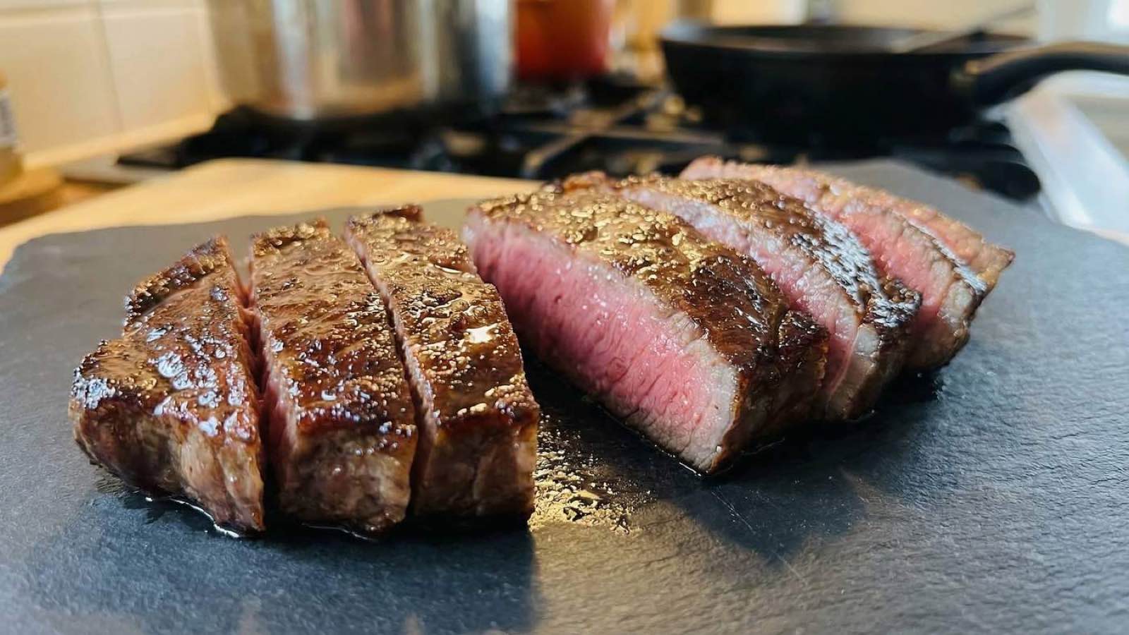 Cooked Japanese A5 Wagyu Rib Cap Steak - closeup
