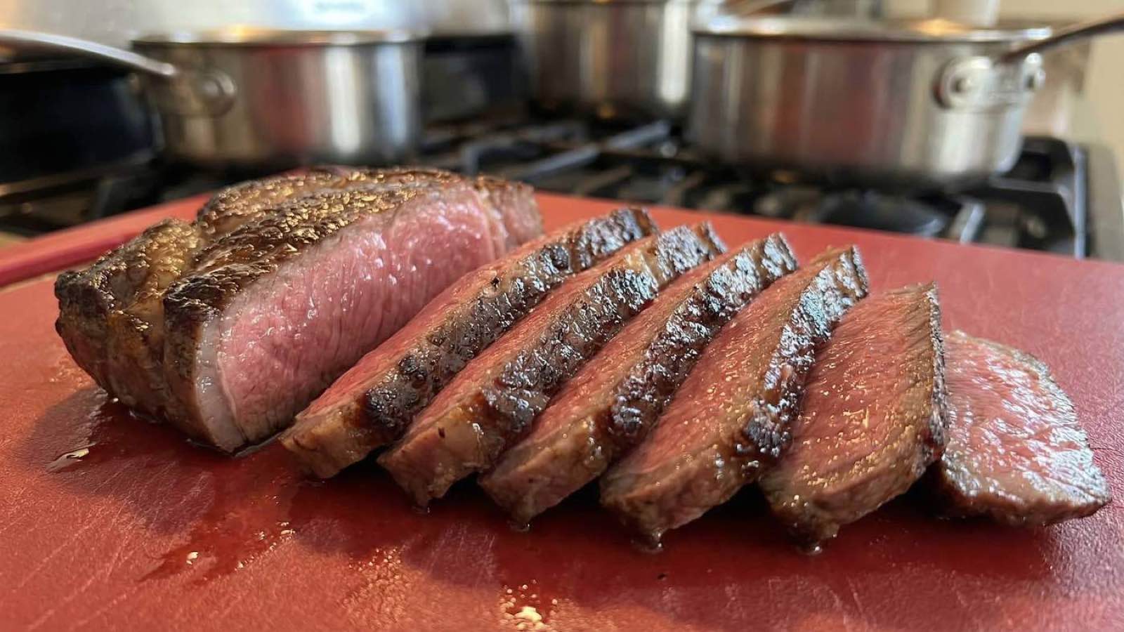 Cooked Japanese A5 Wagyu Rib Cap Steak - crosssection