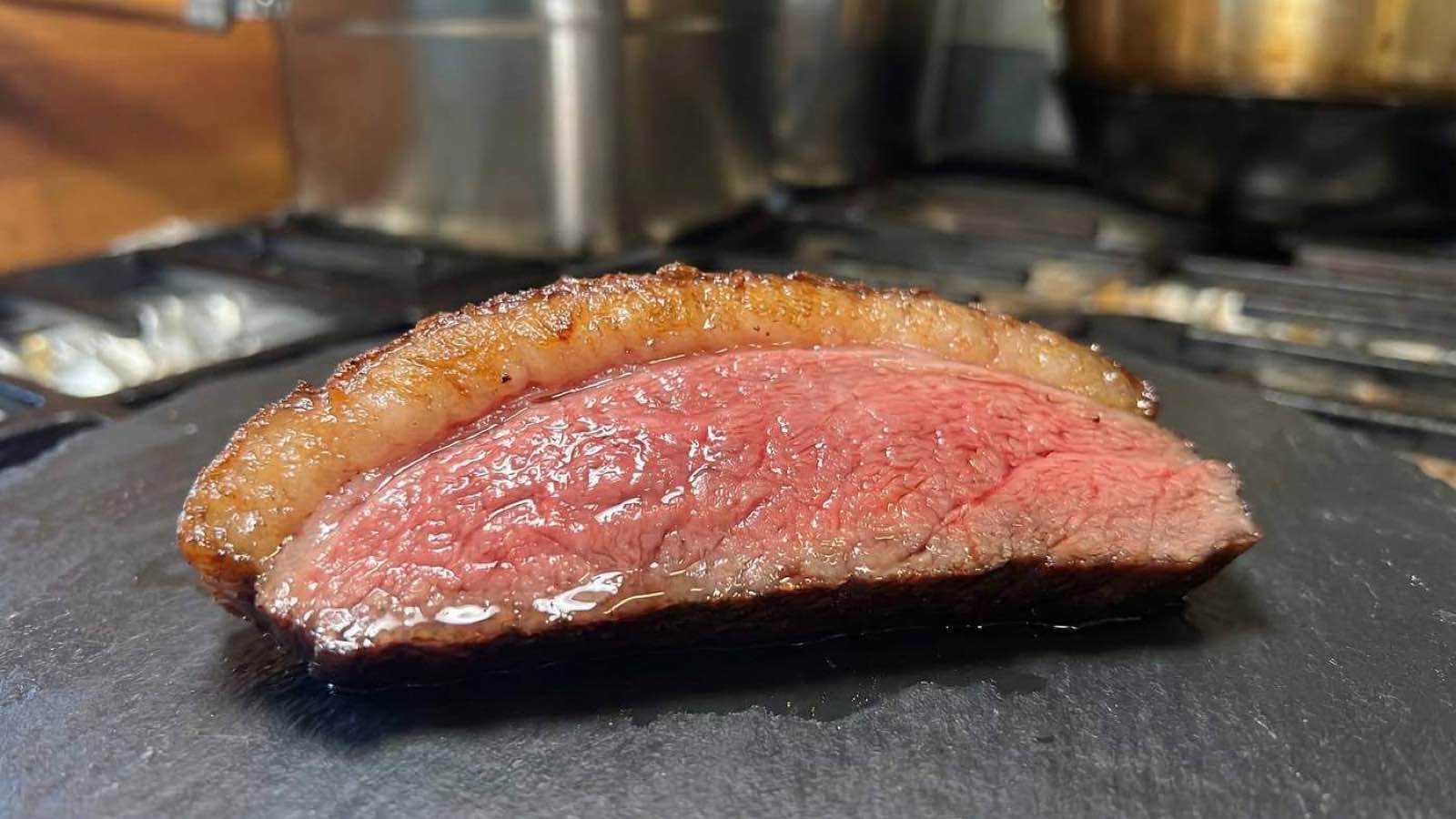 Cooked Australian Wagyu Picanha Slice - closeup