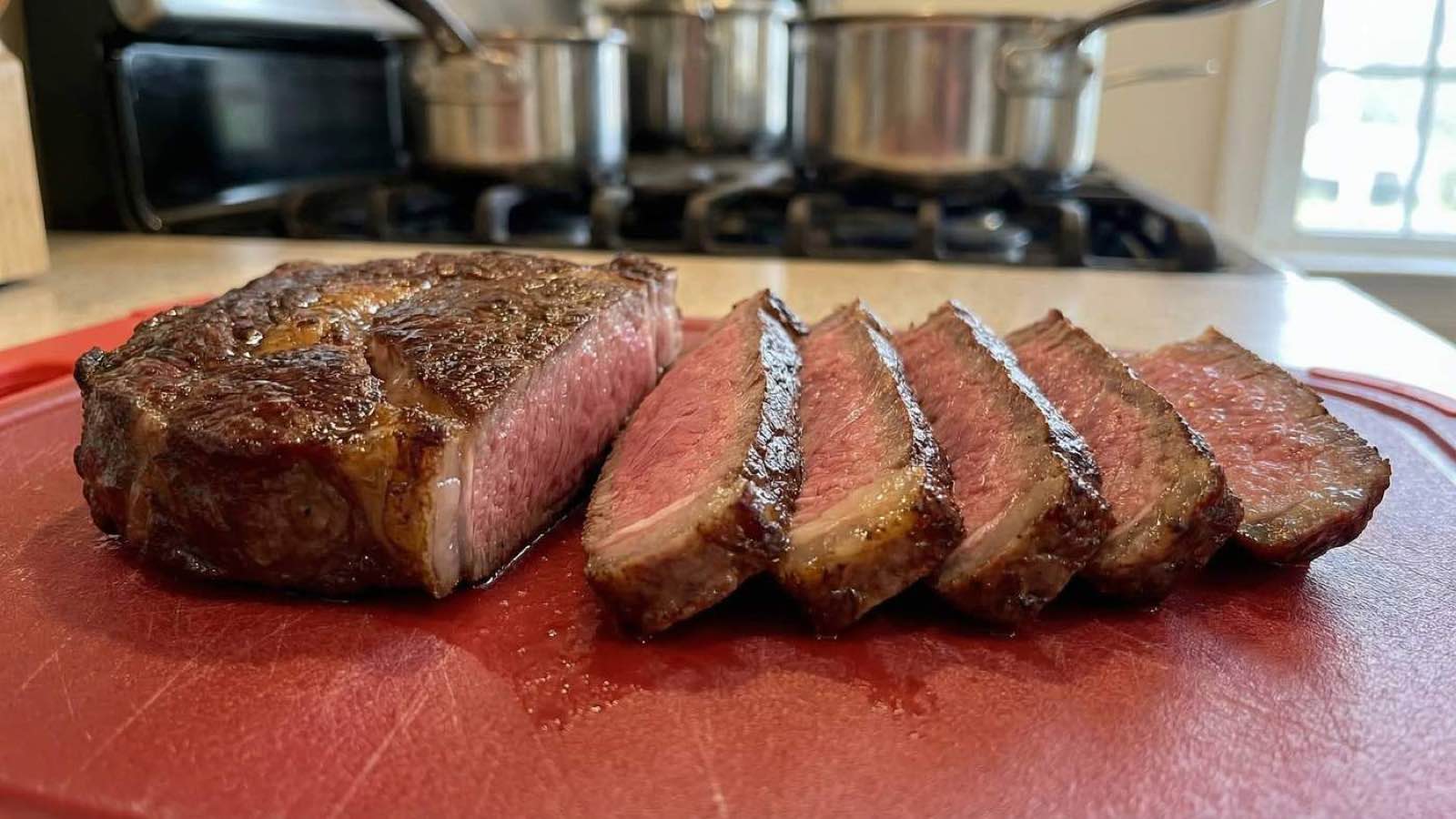Cooked Australian Wagyu Ribeye - closeup