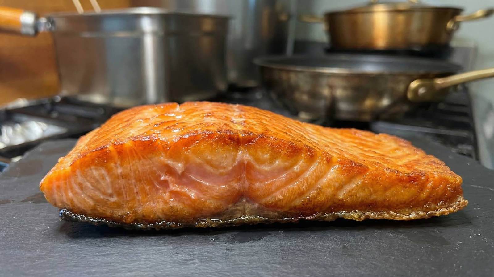 Cooked Ora King Salmon Fillet - closeup