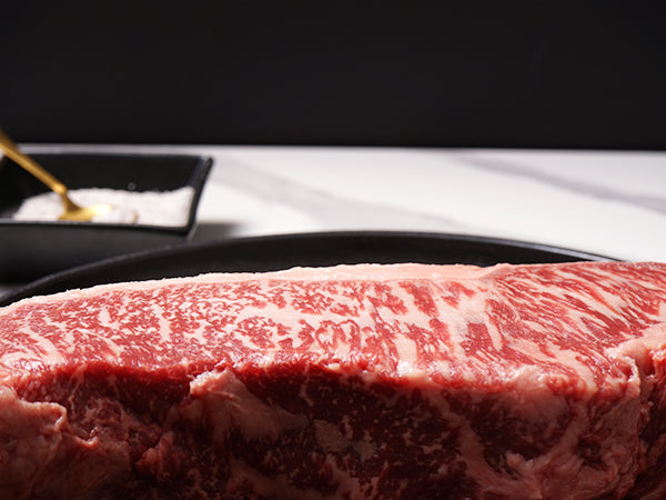 Australian Wagyu New York Strip MS 12 - 13-14oz or 20oz close up - Halal Wagyu New York Strip