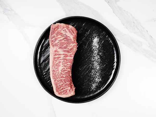 Australian Wagyu New York Strip MS 12 - 13-14oz or 20oz top view - Halal Wagyu New York Strip