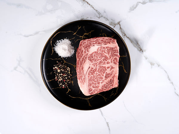 Australian Wagyu Ribeye Fullblood Stone Axe MS12 14-16oz top view- Halal Wagyu Ribeye